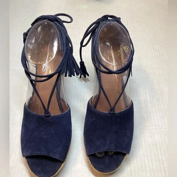 Cabi isla‎ espadrille wedged suede sandal navy blue - Picture 2 of 9